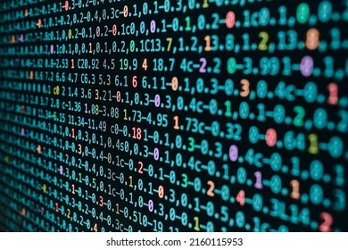 Digital data on computer screen. Green numbers and letters. Digital background. Data security and protection. Data in database. Computer technology