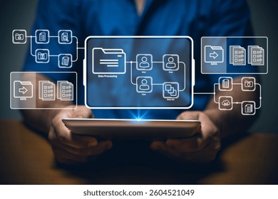 Digital data processing action office environment technology content innovative viewpoint modern concept for business growth