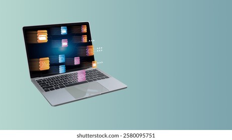 Digital data storage technology document management system on servers network internet, Searching and manage folder and files online, Download and upload database from computer software technology.