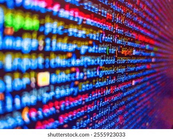 Digital data stream with glowing binary code encryption concept on pixelated digital interface. Compressed javascript code on computer screen. Cyber security concept. Data flow. Computer script.