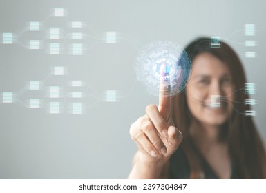 Digital data and technology AI (Artificial intelligence), Big data technology. Scientist computing, analyzing and visualizing complex data set on computer.