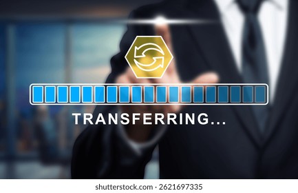 Digital Data Transfer Progress, Technology Transferring Process, Business Data Migration, Bar with sync icon loading concept