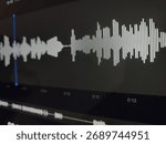 A digital display of an audio waveform with a cursor on a dark background.