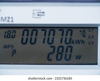 Digital display and device to measure electricity. kWh kilowatt hour.