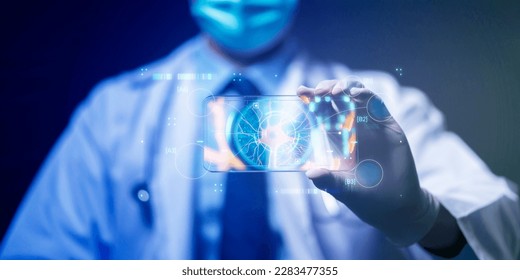 Digital doctor healthcare science medical remote technology concept AI metaverse doctor optimize patient care medicine pharmaceuticals biologics treatment virtual examination diagnosis doctor working - Shutterstock ID 2283477355
