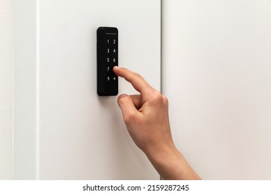 Digital Door Key Or Electronic Key System, Keypad Lock On Wooden Door For Access To Room Security