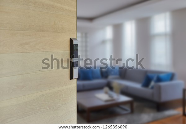 Digital Door Lock Installed On Wood Stock Photo Edit Now