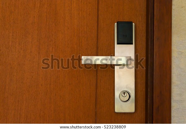 Digital Door Lock Wooden Door Background Stock Photo Edit Now