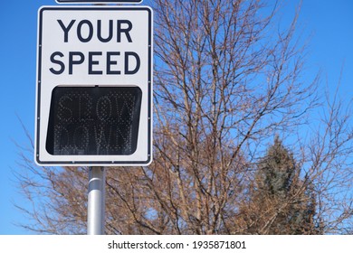 Digital Driving Speed Sign With A Blank Screen. Your Speed Sign.                               