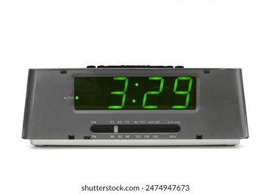 Digital electronic clock on white background