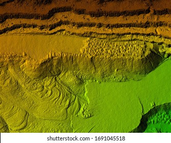 Digital elevation 3d model. GIS product made after proccesing aerial pictures taken from a drone. It shows map of an excavation site with steep rock walls