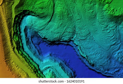 Digital elevation model. GIS product made after proccesing aerial pictures taken from a drone. It shows map of an excavation site with steep rock walls