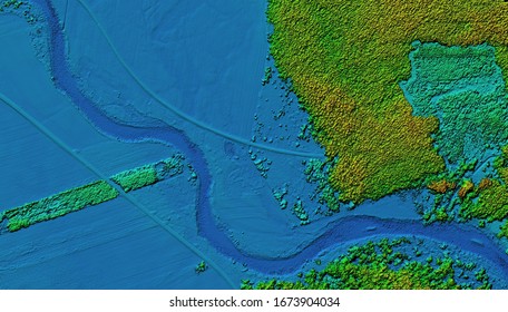 Digital elevation model. GIS product made after proccesing aerial pictures taken from a drone.  It shows meandering river with pine forest next to it