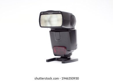 Digital external flash for camera isolated on white background.