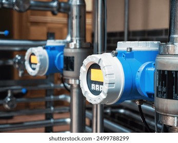 Digital flow meters in brewery, modern technology for monitoring and controlling the beer brewing process - Powered by Shutterstock