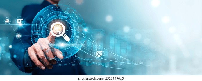 Digital Forensics: Businessman touching connect to data information on cyberspace, cybersecurity, data recovery, incident response, evidence analysis, network forensics.