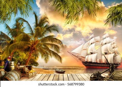 Digital fresco. Pirate ship