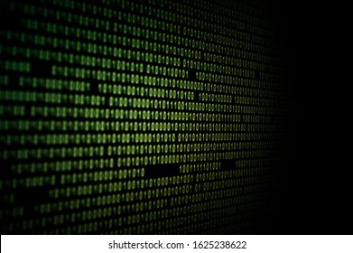 Digital future. Green binary screen in detail