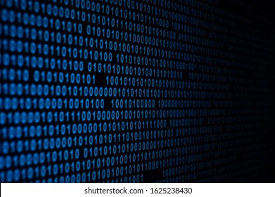 Digital future. Screen with blue binary code in detail