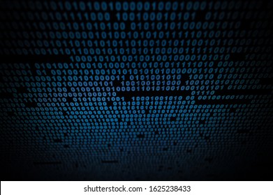 Digital future. Screen with blue binary code in detail