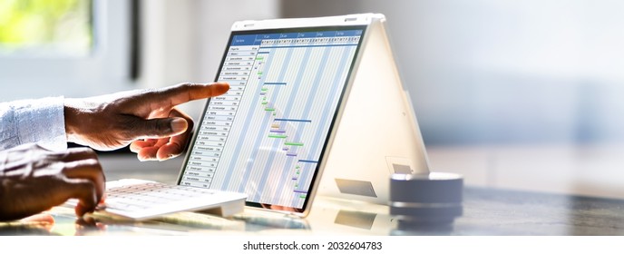 Digital Gantt Project Control Software On Laptop