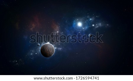 Digital Generated Spece Scene with Planets and Stars on the Nebulae Galaxy