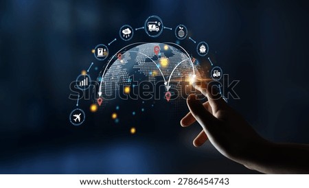 Digital Global Network Connection with Geolocation Icons and Touch Interaction Displaying the Future of Technology and Data Communication