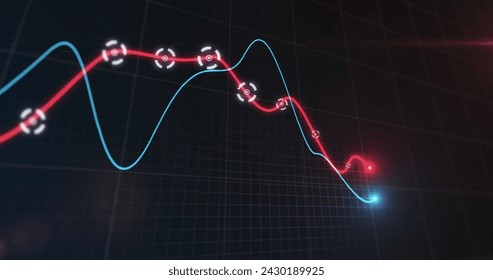 Digital graph displays a downward trend, indicating a market decline. The image captures the concept of financial loss or economic downturn. - Powered by Shutterstock