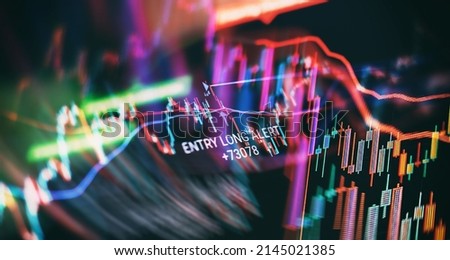 Digital graph interface over dark blue background. Concept of stock market and financial success.