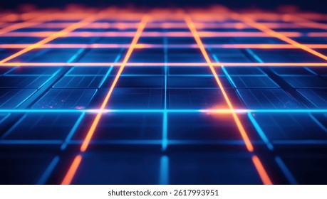 Digital grid network with vibrant neon lines