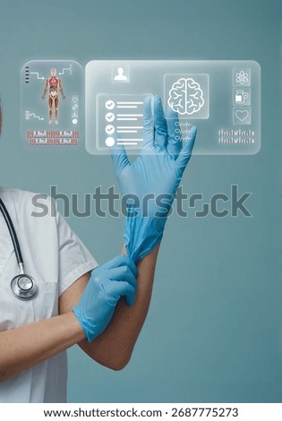 Digital Human Anatomy and Brain Interface, Smart Healthcare, AI Diagnosis, and Future Medical Innovation Technology-Medical Glove Prep. world aids day