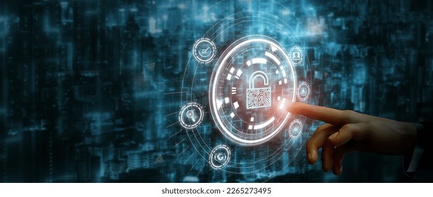 Digital identity. Fingerprint scanning, biometric authentication, cyber security. Futuristic technology and cybernetic. E-kyc (electronic know your customer), technology against digital cyber crime.