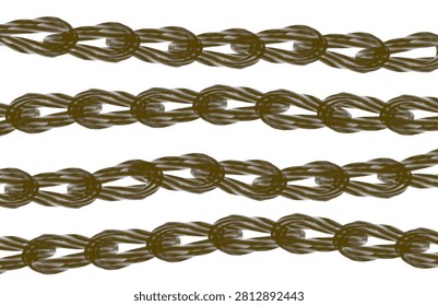 A digital illustration featuring multiple horizontal rows of interconnected brown chain links against a clean white background.