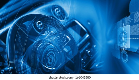 Digital Image Of Car Steering Wheel With Icons