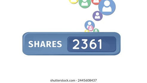 Digital image of colorful profile icons moving in the screen and shares bar with increasing numbers 4k