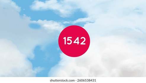 Digital image features the number inside a bold red circle over sky with clouds. the design represents digital engagement, connectivity, and online interaction.