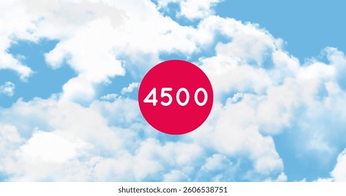 Digital image features the number inside a bold red circle over sky with clouds. the design represents digital engagement, connectivity, and online interaction.