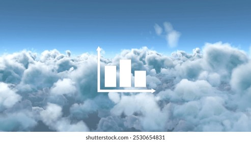 Digital image of follow, like and heart icons increasing in numbers with a sky background 4k