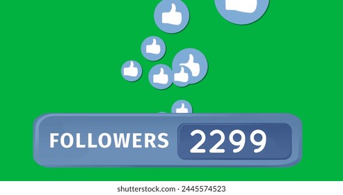 Digital image of like icons moving up the screen with increasing numbers 4k - Powered by Shutterstock - Get 15% off with code: PIKWIZARD15