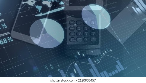 Digital image of statistical data processing over grid network against credit card machine. wireless and digital payment concept - Powered by Shutterstock