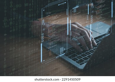 Digital information technology concept. Businessman touching artificial intelligence screen. - Shutterstock ID 2291450509