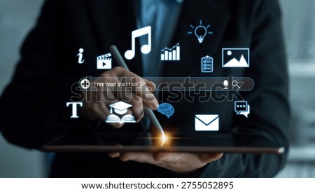 Digital Interaction with Tablet and Touchscreen Icons Representing Technology, Communication, and Information Exchange in Modern Business Environment Quark.