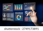 A digital interactive interface showcasing graphs, charts, and data metrics, capturing modern business analytics trends and technology advancements for professional environments. Gantry