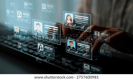 Digital Interface with Abstract User Profiles and Checklists Overlaid on Keyboard for Virtual Networking and Data Management Concepts Sigmoid