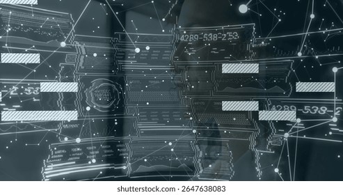 Digital interface with data charts and graphs over network connections image. Technology, analytics, futuristic, virtual, innovation