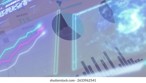 Digital interface with data processing against statistical data processing. Computer interface and business data technology concept