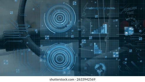 Digital interface with data processing and microprocessor connections against close up of a server. Computer interface and business technology concept - Powered by Shutterstock - Get 15% off with code: PIKWIZARD15