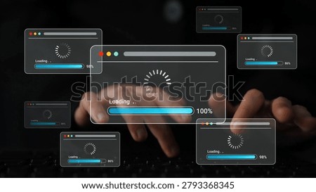 Digital Interface Display with Multiple Loading Indicators and Progress Bars Representing Online Activity and User Engagement in a Modern Workspace Environment Gluon.