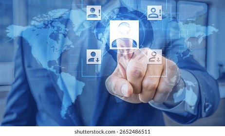 Digital Interface with Global Network Connections and Data Visualization Elements