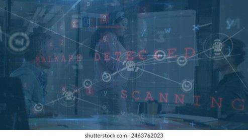 A digital interface and network of connections over a hacker. Global connections technology and digital interface concept digitally generated image.